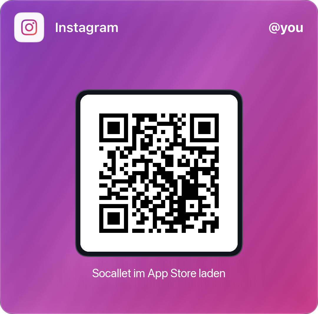 Socallet Pass für Instagram mit App Store QR Code