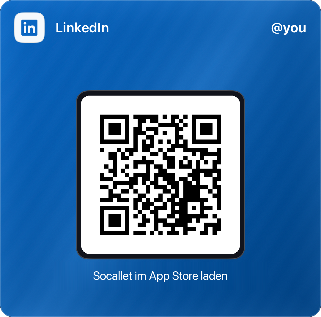 Socallet Pass für LinkedIn mit App Store QR Code