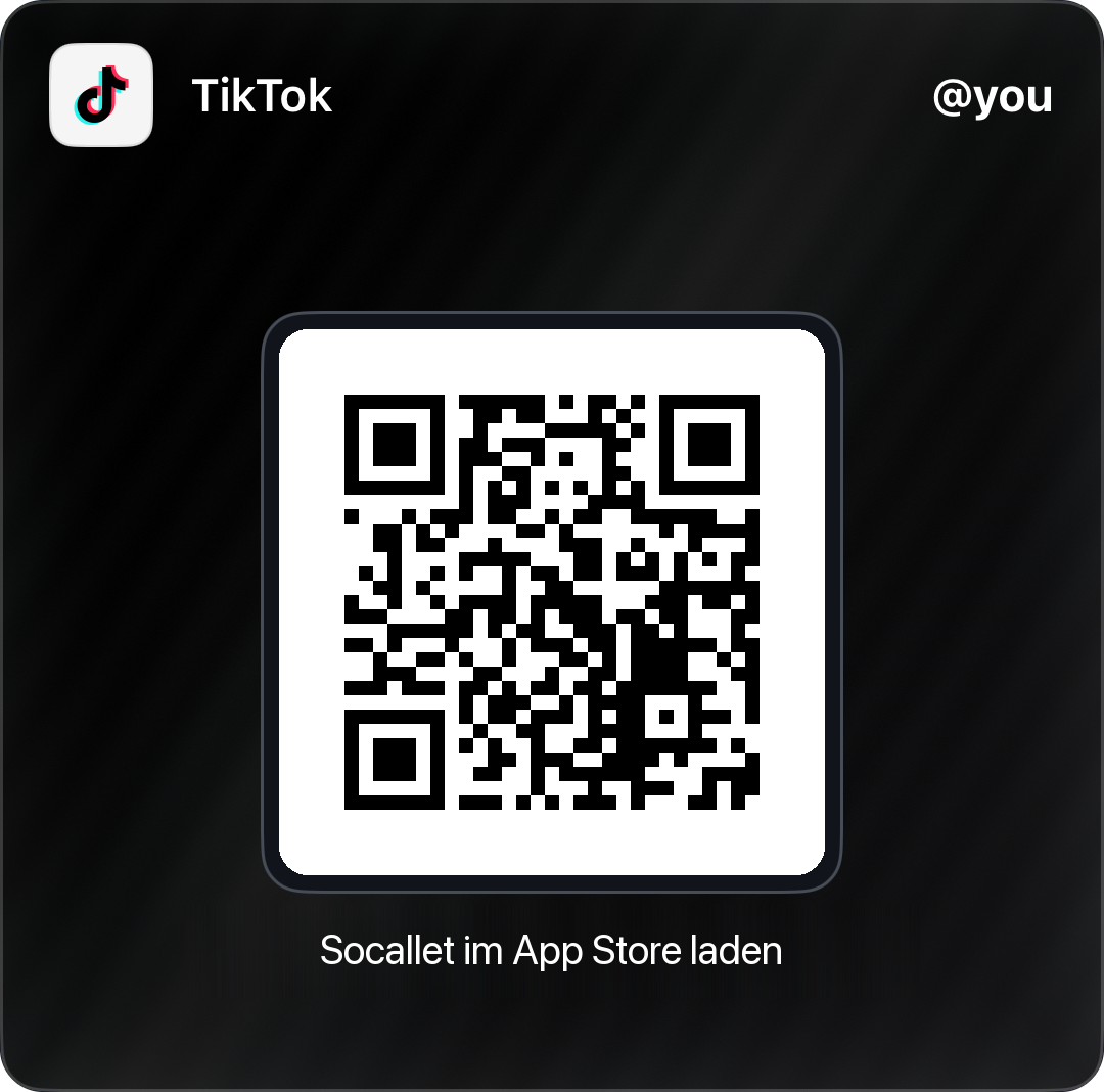 Socallet Pass für TikTok mit App Store QR Code