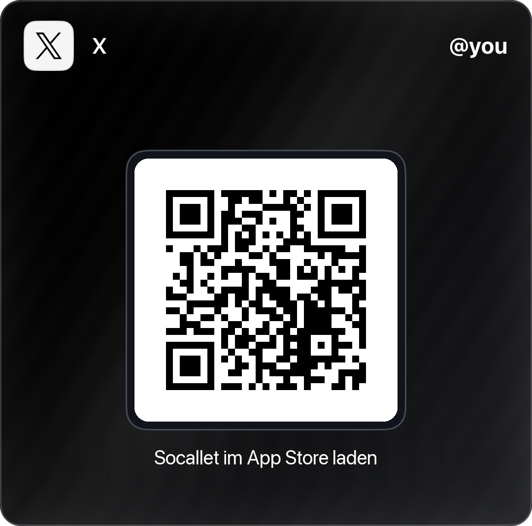 Socallet Pass für X mit App Store QR Code