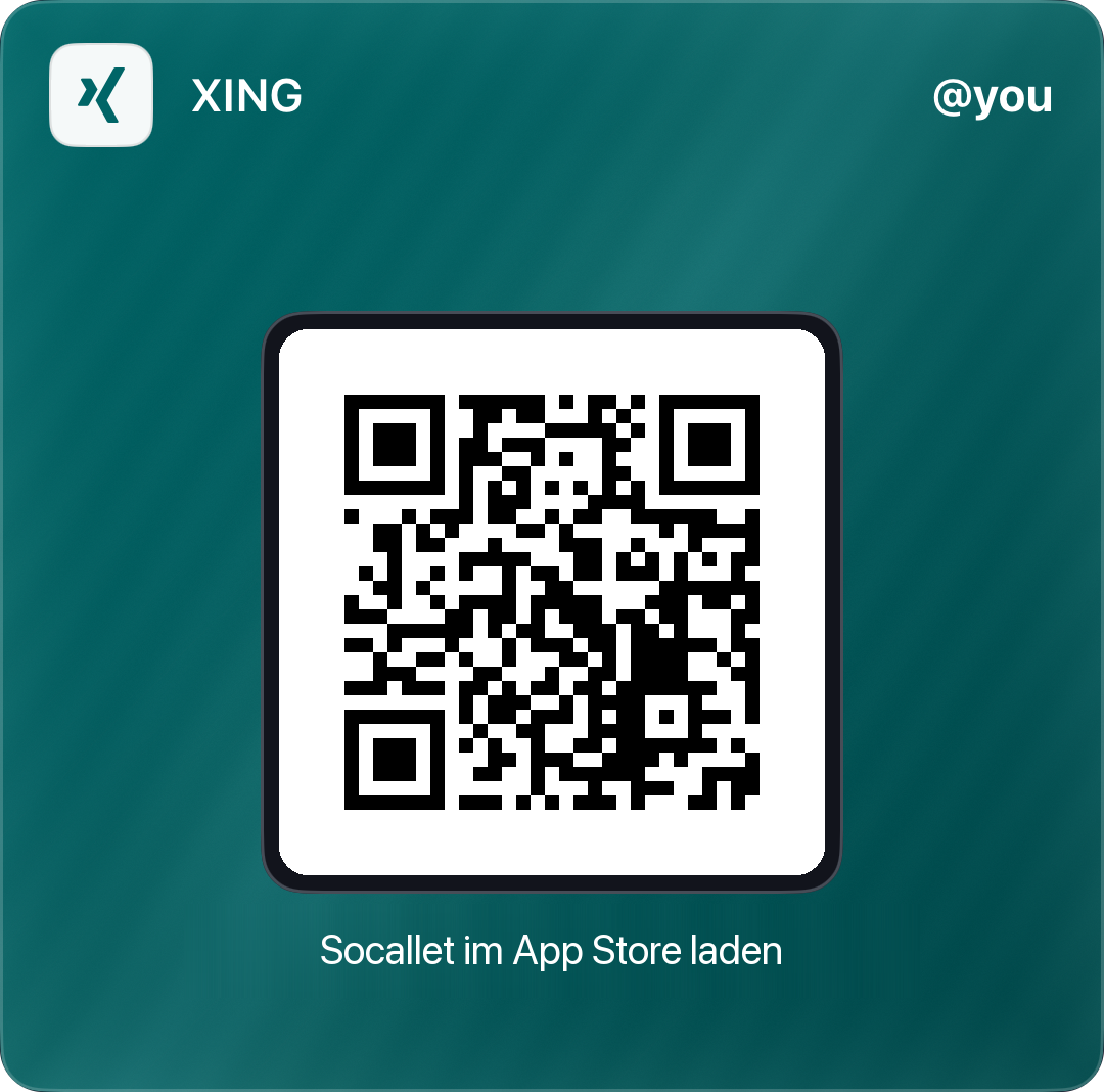 Socallet Pass für XING mit App Store QR Code